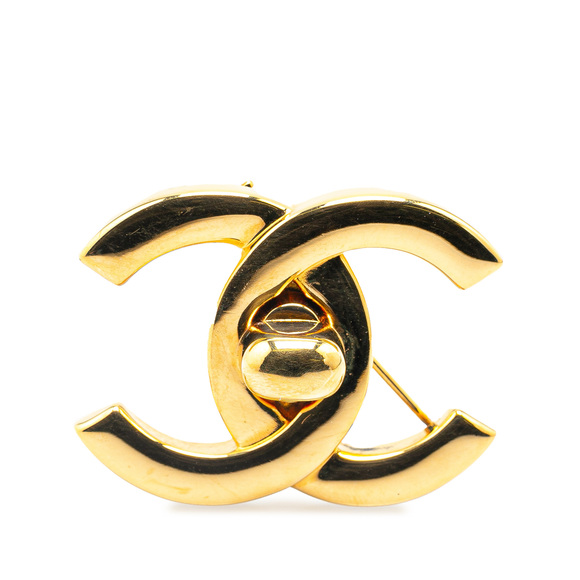 Pre-Loved Chanel Gold Plated CC Turn-Lock Brooch